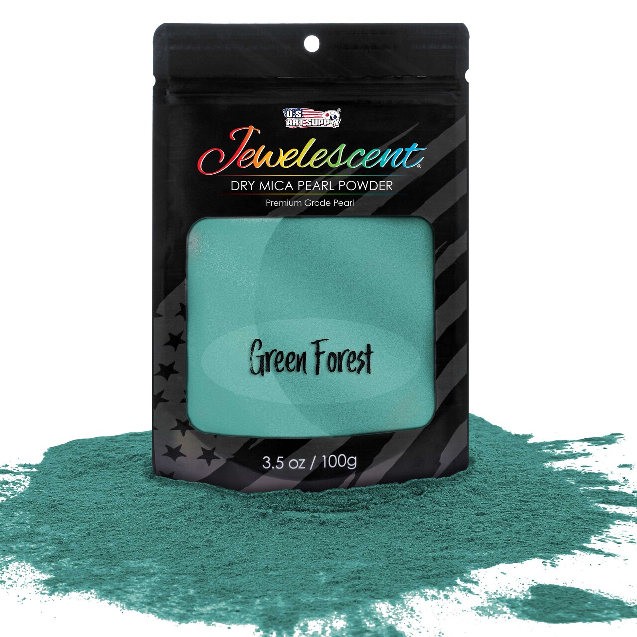 Jewelescent Mica Pearl Pigment Powder, Green Forest 3.5 oz (100g) Pouch - Cosmetic Grade, Epoxy Resin Color Pigment, Mica Powder for Resin, Soap, Slime, Candle Dye, Art, Crafts